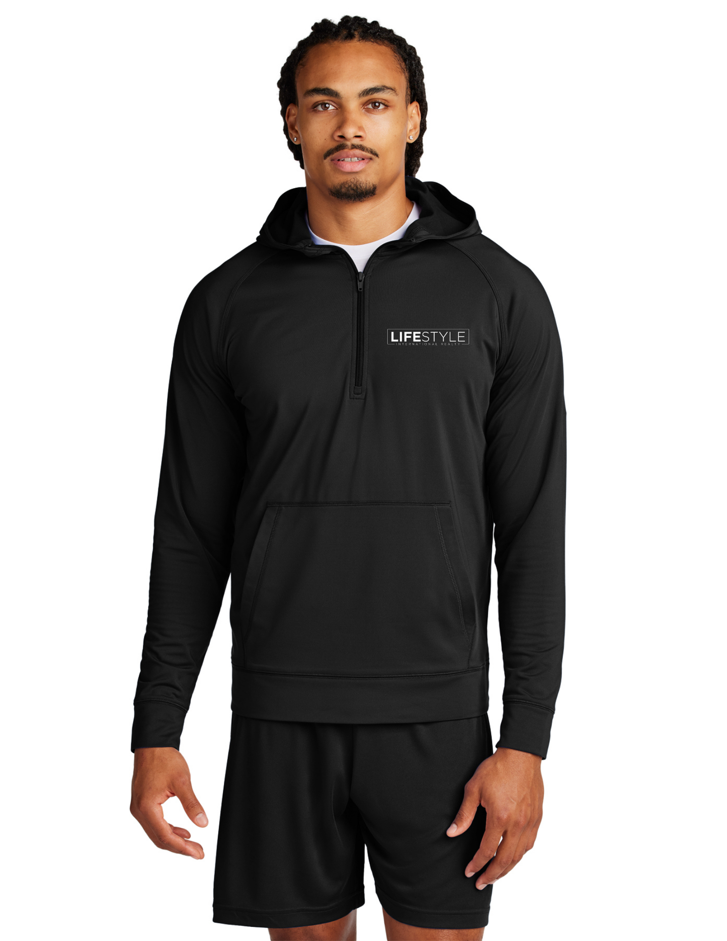 LIR ACTIVEWEAR 1/2 ZIP LONG SLEEVE W/ HOOD