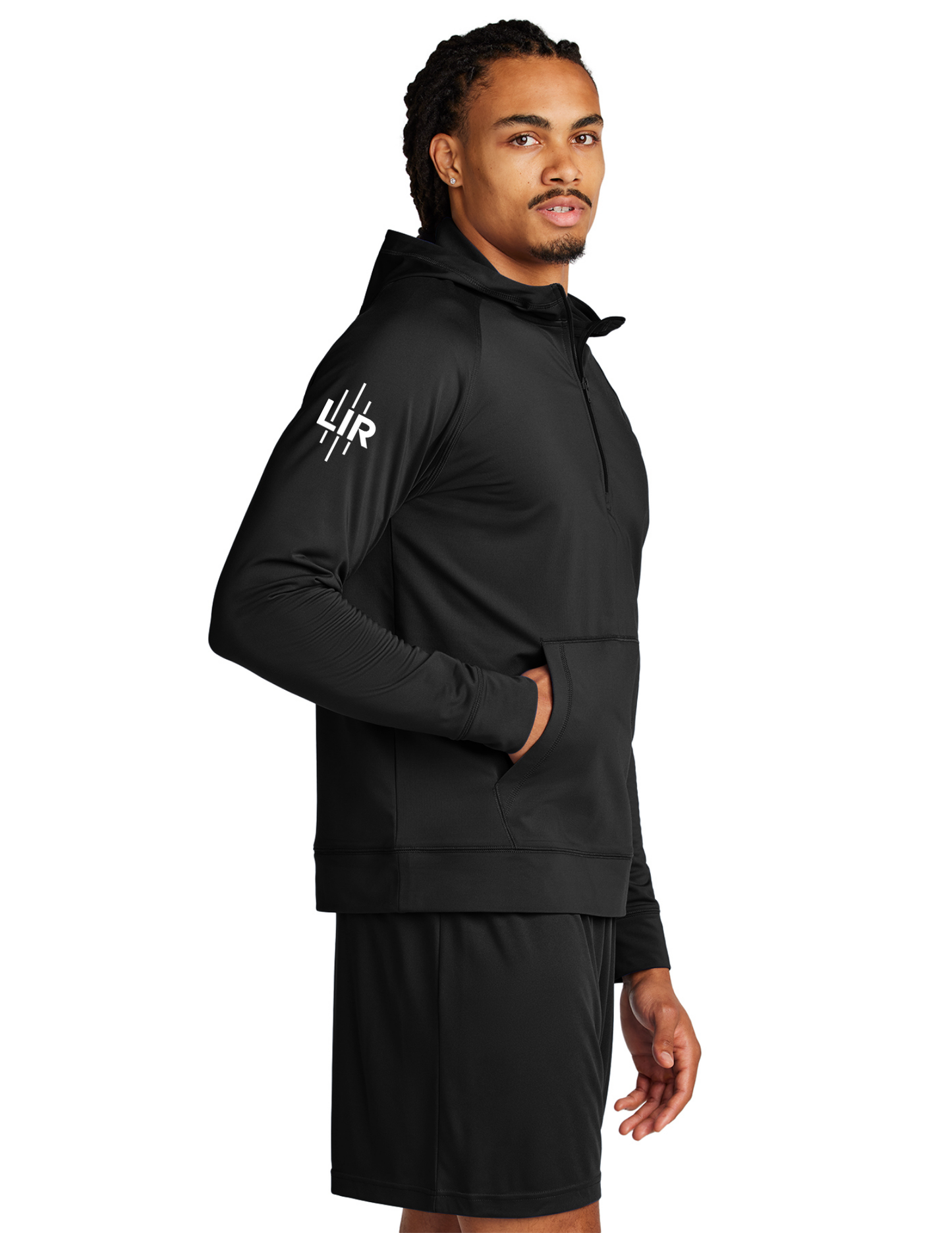 LIR ACTIVEWEAR 1/2 ZIP LONG SLEEVE W/ HOOD